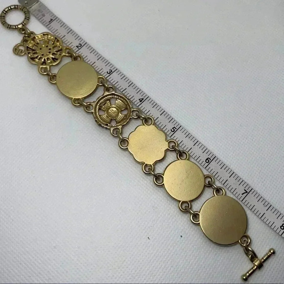 ST. JOHN Women’s Vintage Enamel Gold Tone Metal Bracelet Black White - Picture 6 of 10